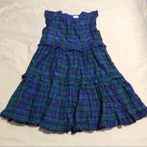 NWT J.Crew Navy, Green and Black  Plaid Shimmer Tiered Dress Size 8